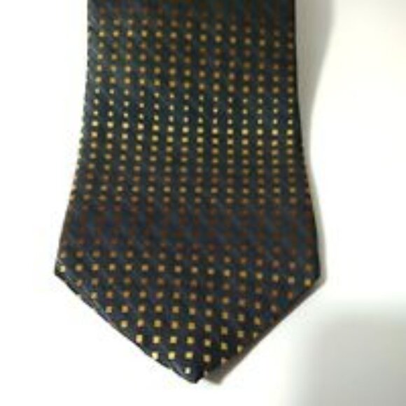 DKNY 100% Silk Tie Necktie Men Gray Gold Brown Geometric Squares 57.5 x 3.5 inch - Picture 2 of 8